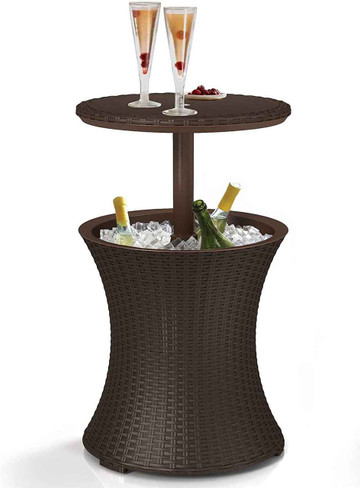 DG Pool Products Bar Outdoor Patio Furniture and Hot Tub Side Table with 7.5 Gallon Beer and Wine Cooler, Espresso Brown