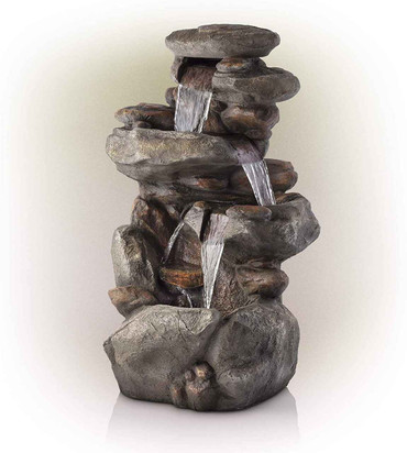 DG Pool Products Tier Rock Water Fountain with LED Lights - Outdoor Water Fountain for Garden, Patio, Deck, Porch - Yard Art Decor